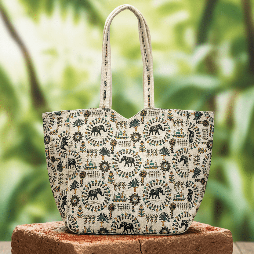 Rural Harmony Worli Print Tote - Main_Keyword - Material - Color - Intent
