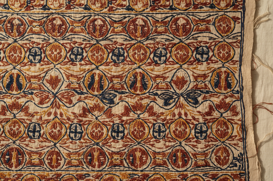 Traditional Kantha hand embroidery on natural cotton — artisan running stitch craft by Velunora