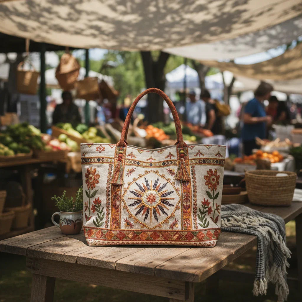 Sustainable accessories handmade from natural cotton and traditional Indian textiles by Velunora