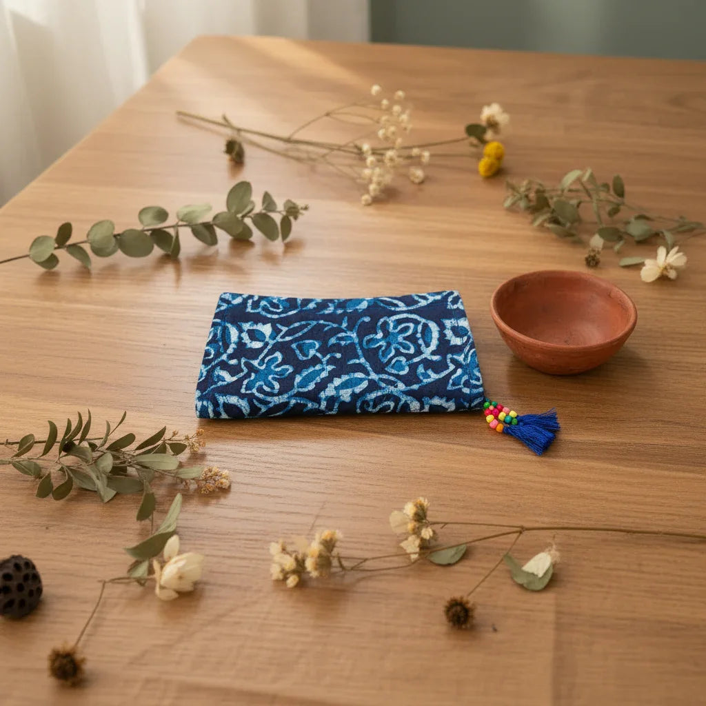 Dabu floral Jaal print hand block printed cotton long wallet – Rajasthani artisan wallet by Velunora