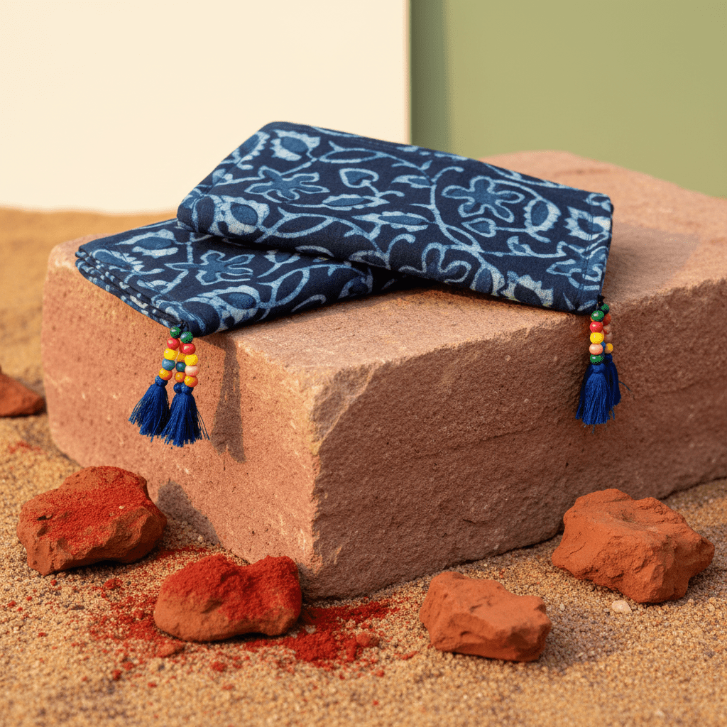 Hand block printed Dabu Jaal cotton wallet – Indian heritage artisan wallet by Velunora