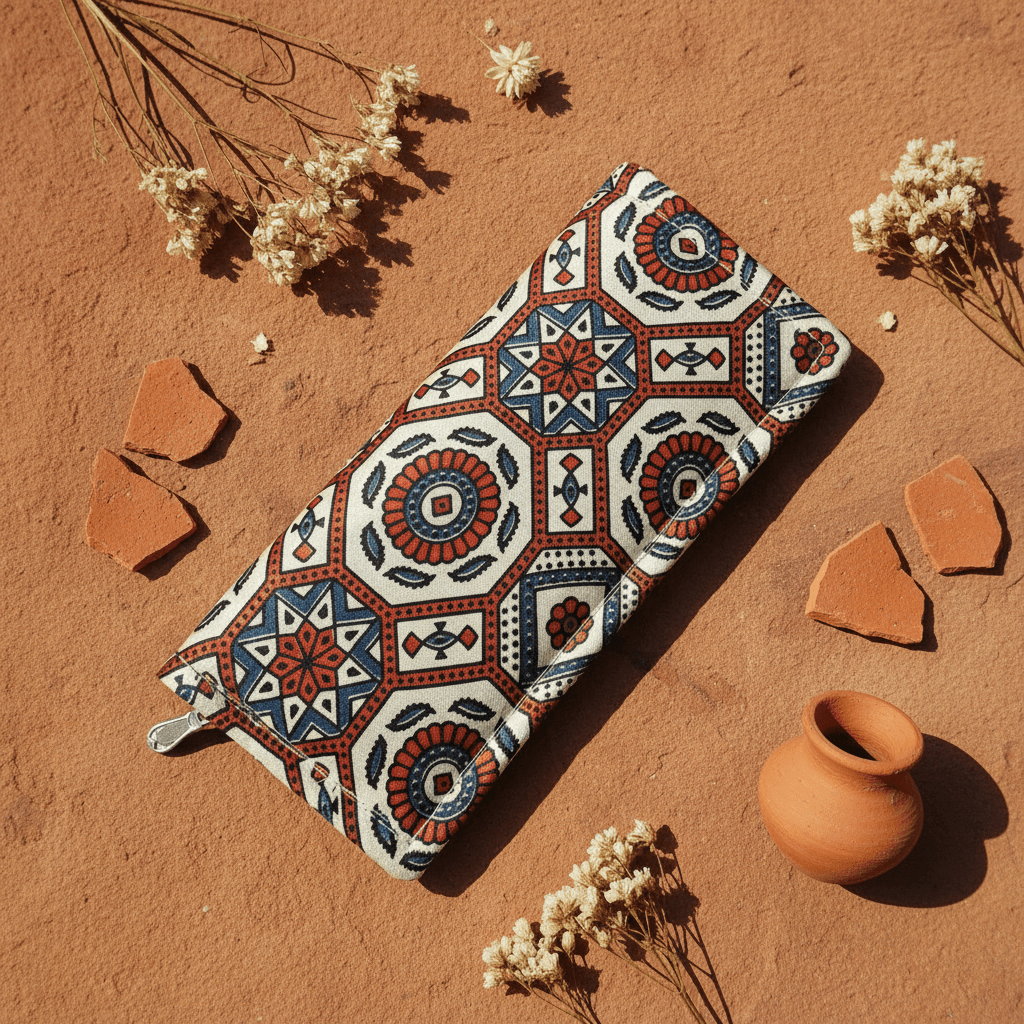 cream - ajrakh - wallet - Main_Keyword - Material -  Color - Intent