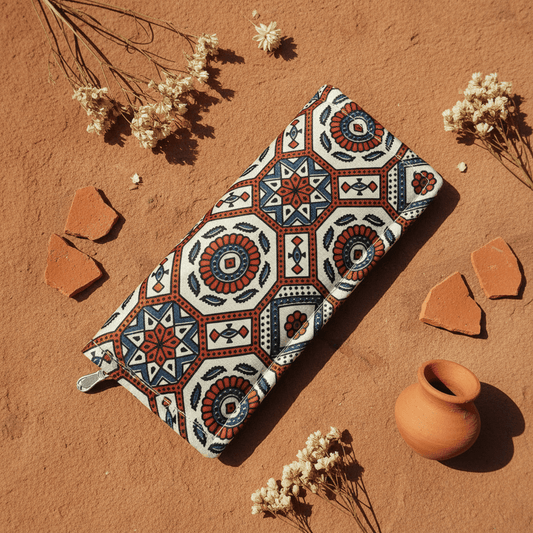 cream - ajrakh - wallet - Main_Keyword - Material -  Color - Intent