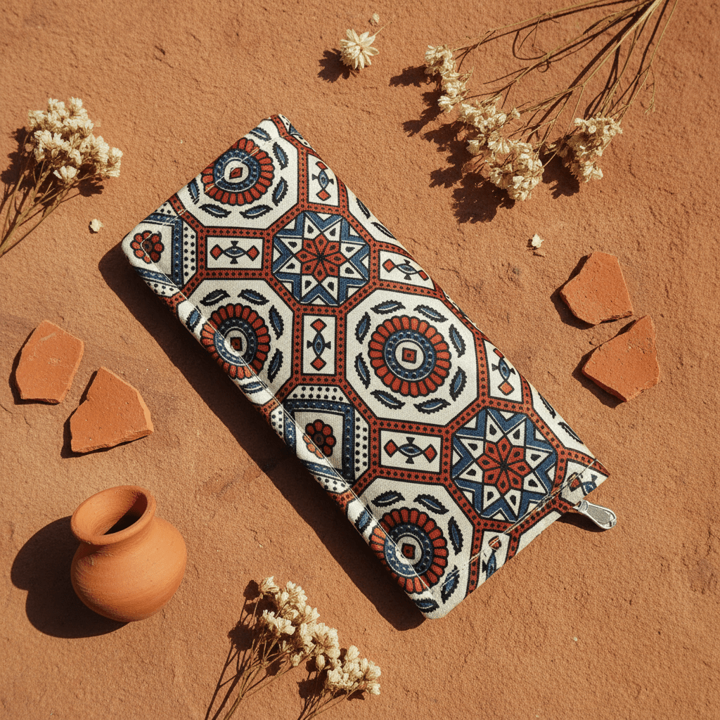 cream - ajrakh - wallet - Main_Keyword - Material -  Color - Intent