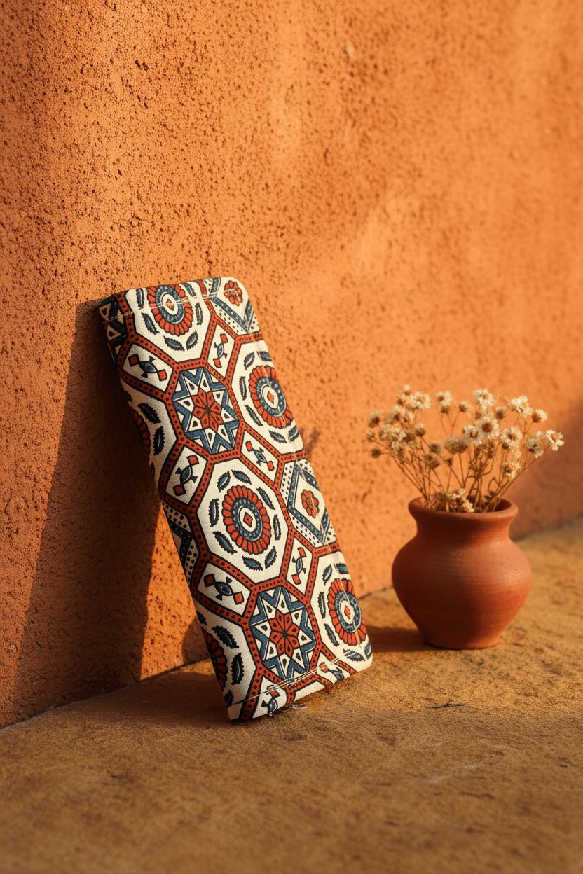cream - ajrakh - wallet - Main_Keyword - Material -  Color - Intent