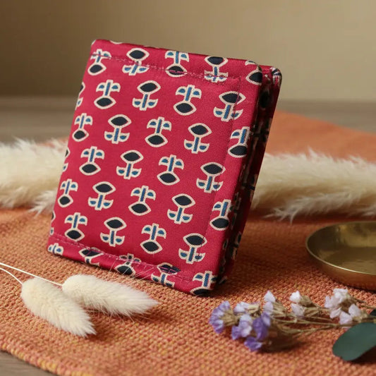Crimson Red Floral Ajrakh Silk Wallet