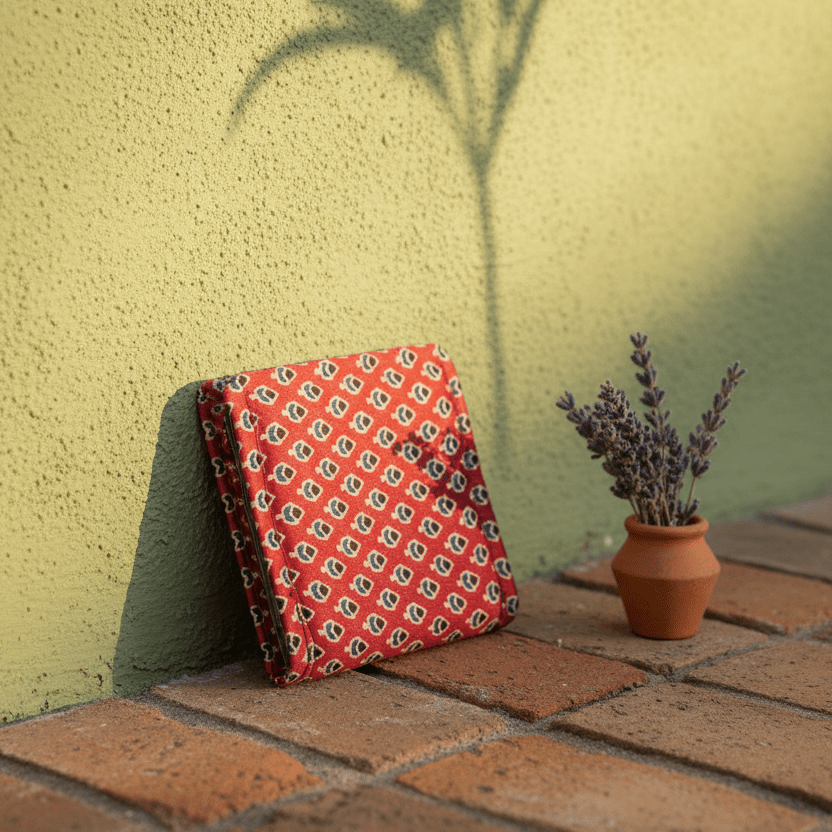 Crimson Ajrakh silk small wallet – Indian heritage buta paisley wallet by Velunora