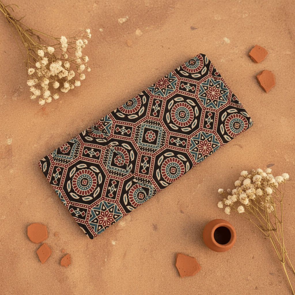 dark - brown - mandala - ajrakh - wallet - Main_Keyword - Material -  Color - Intent