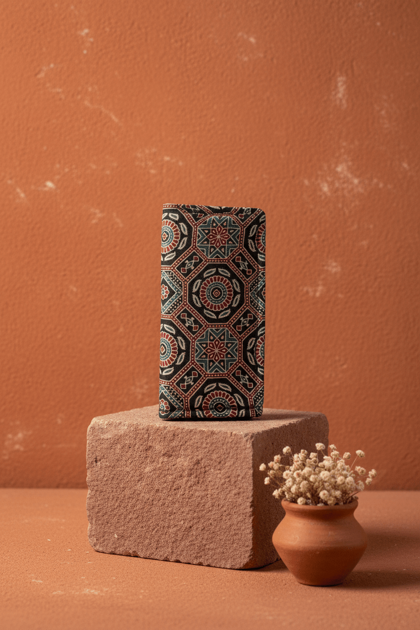 dark - brown - mandala - ajrakh - wallet - Main_Keyword - Material -  Color - Intent