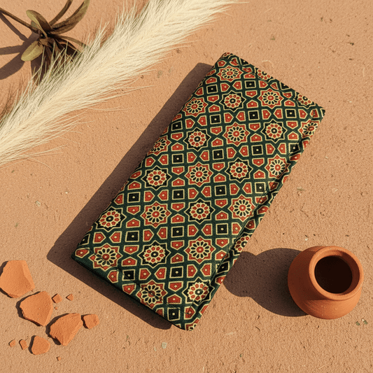 forest - green - ajrakh - Long wallet - Main_Keyword - Material -  Color - Intent