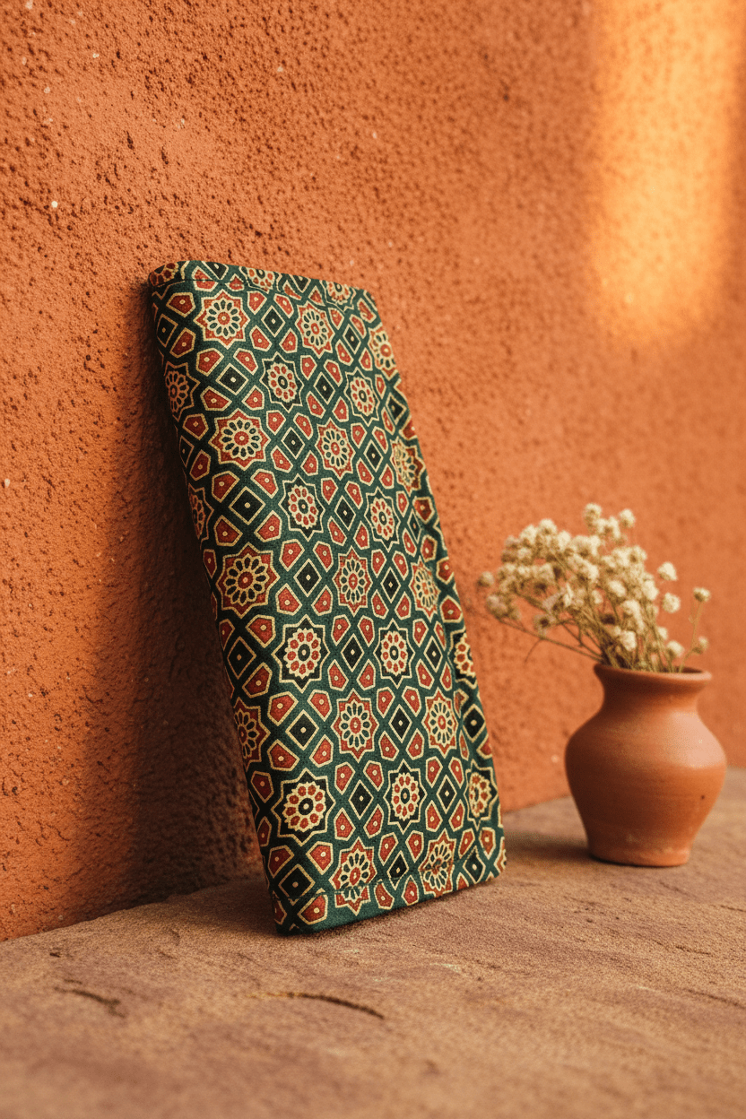 forest - green - ajrakh - Long wallet - Main_Keyword - Material -  Color - Intent