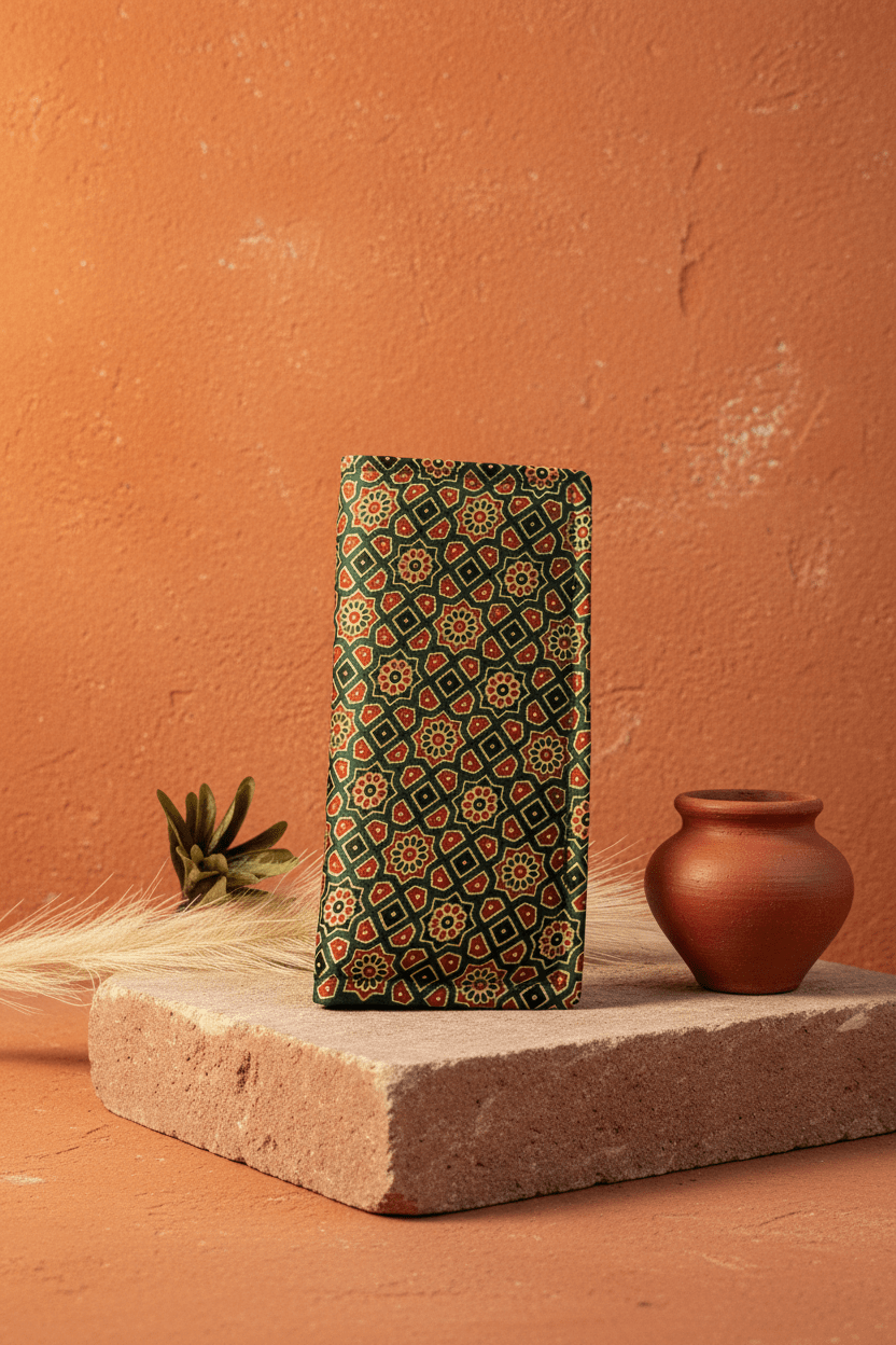 forest - green - ajrakh - Long wallet - Main_Keyword - Material -  Color - Intent