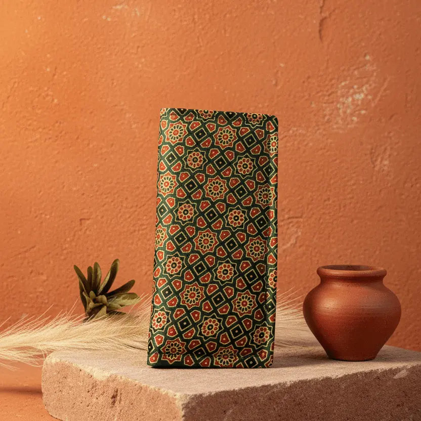 Ajrakh Silk  detail – naturally dyed fabric wallet by Velunora