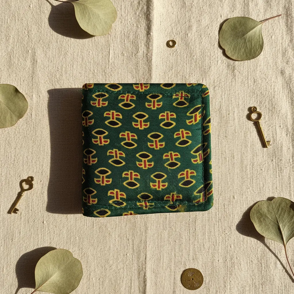 Forest Green Buta  Ajrakh Silk Wallet