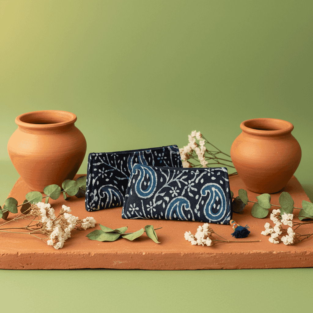 Kairi Buta print hand block printed cotton long wallet – Indian mango motif artisan wallet by Velunora