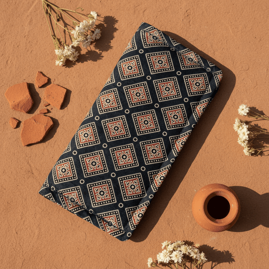 navy - diamond - ajrakh - Long wallet - Main_Keyword - Material -  Color - Intent