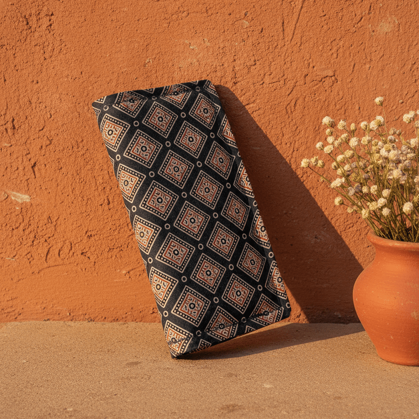 navy - diamond - ajrakh - Long wallet - Main_Keyword - Material -  Color - Intent