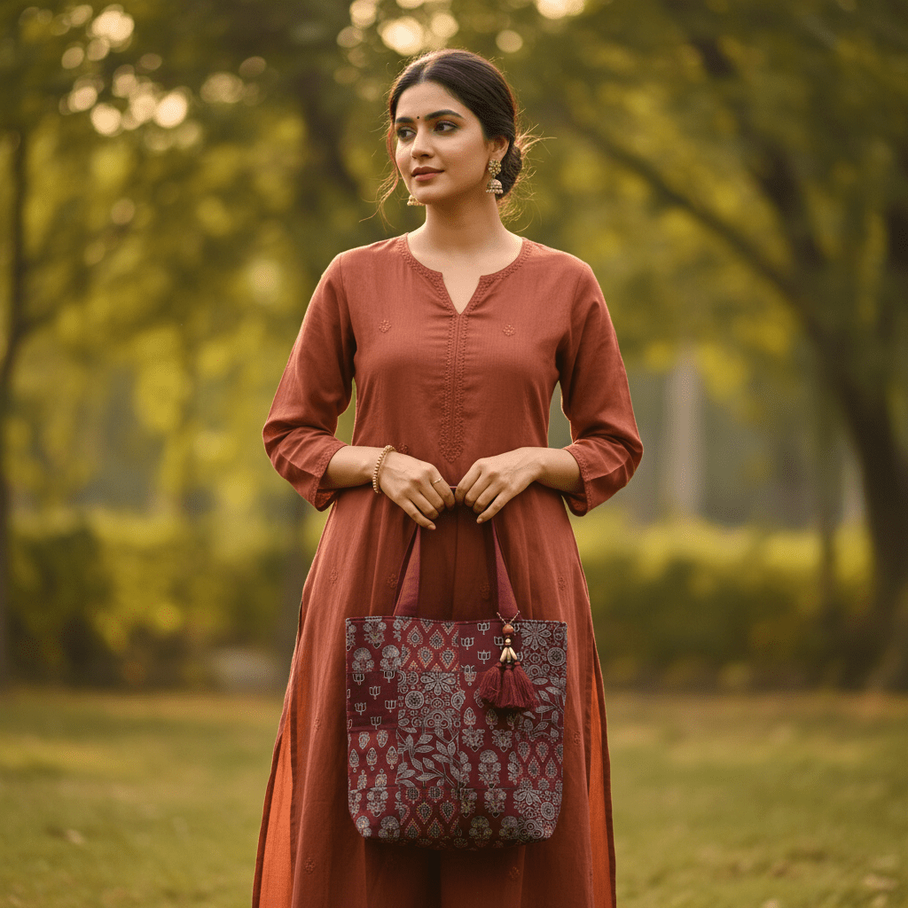 Rang Bhoomi Patchwork Block Print Tote - Main_Keyword - Material -  Color - Intent
