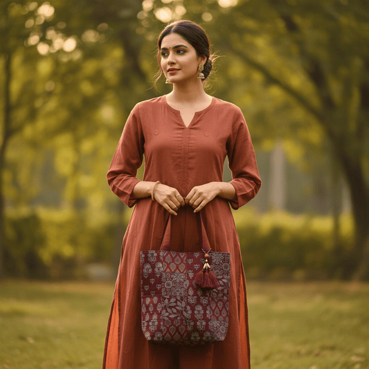 Rang Bhoomi Patchwork Block Print Tote - Main_Keyword - Material -  Color - Intent