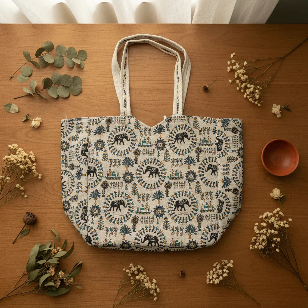 Rural Harmony Worli Print Tote - Main_Keyword - Material -  Color - Intent