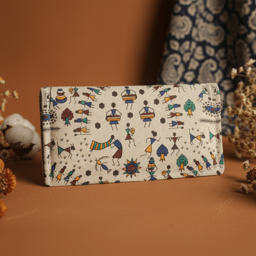 Tarpa Dance Warli Wallet Blue - Main_Keyword - Material -  Color - Intent