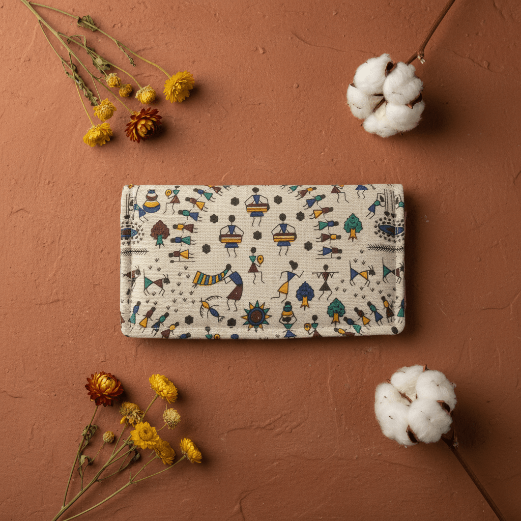 Tarpa Dance Warli Wallet Blue - Main_Keyword - Material -  Color - Intent