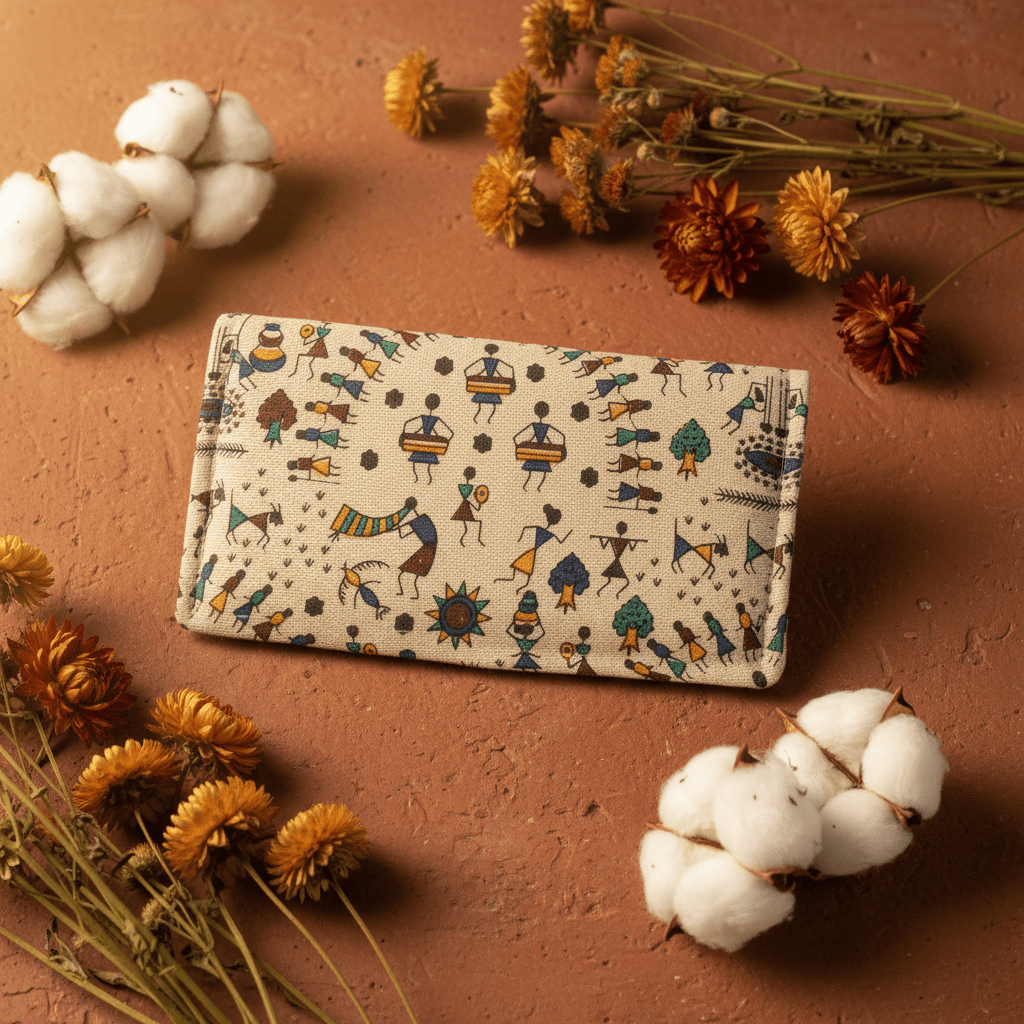Tarpa Dance Warli Wallet Blue - Main_Keyword - Material -  Color - Intent