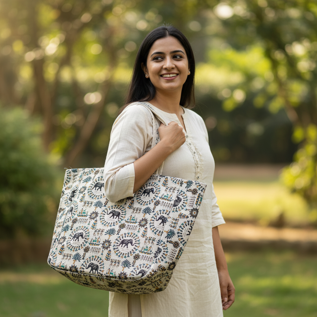 Warli Elephant Tote – Shoulder Carry