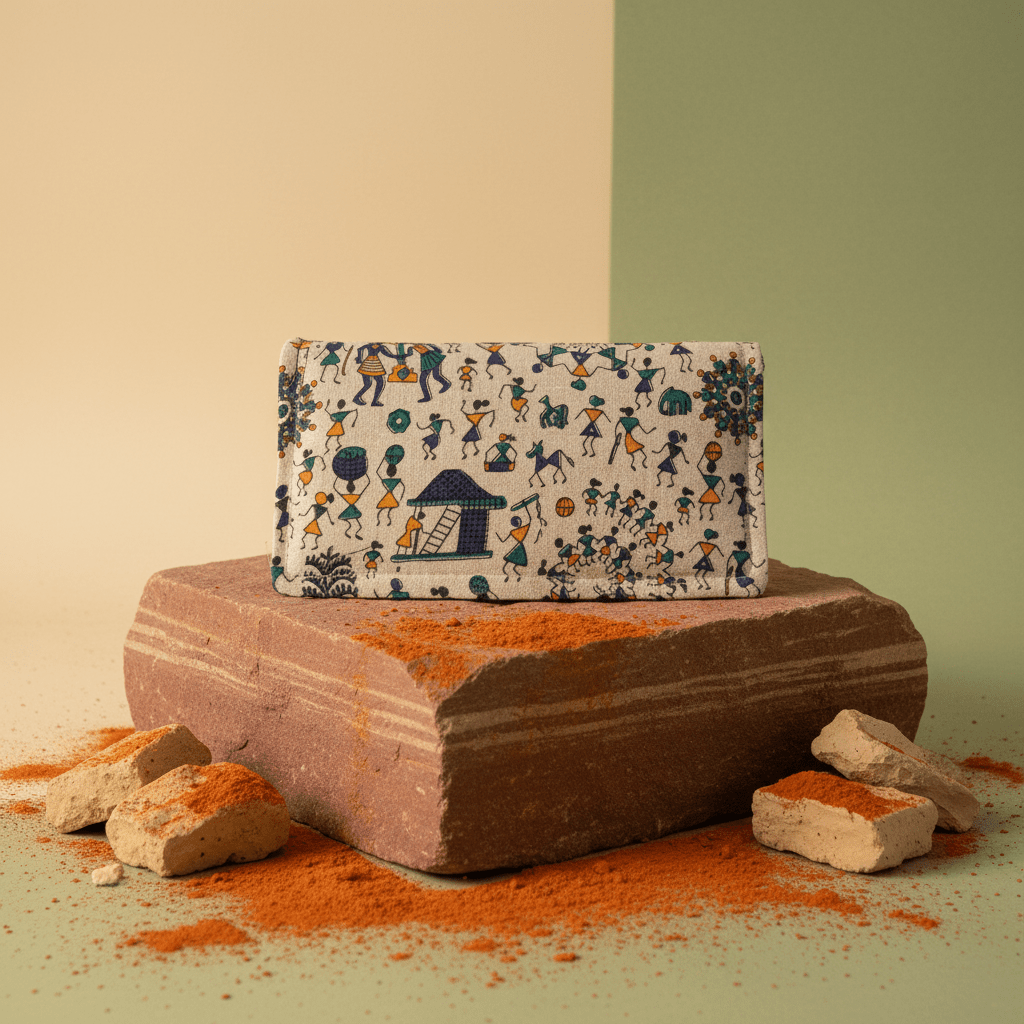 Worli Village Chitrakari Wallet Blue - Main_Keyword - Material -  Color - Intent