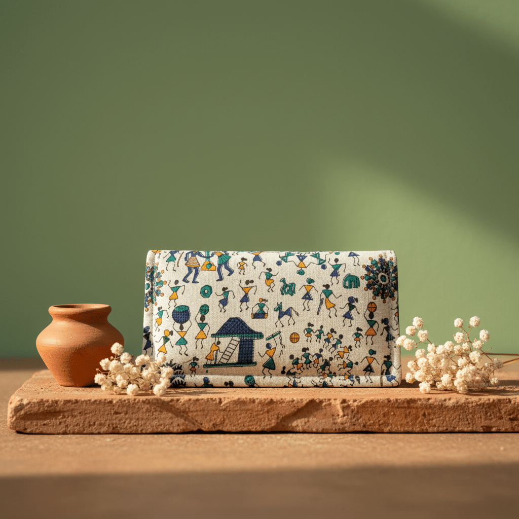 Worli Village Chitrakari Wallet Blue - Main_Keyword - Material -  Color - Intent